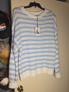 Kbb By Kahlana Cozy Blue & White Striped Knit Sweater